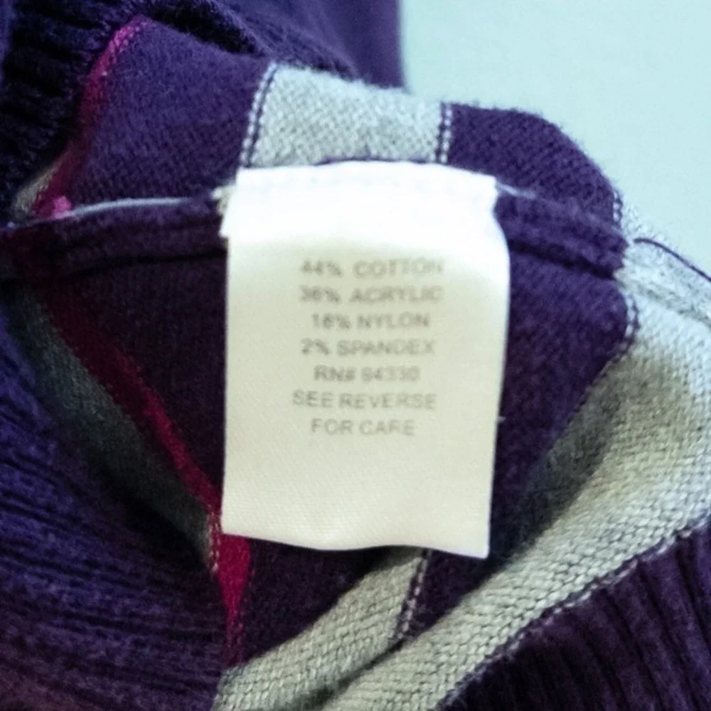 Take Out Girls Striped Cropped Cardigan Sweater Size L Purple‎ Gray Pink